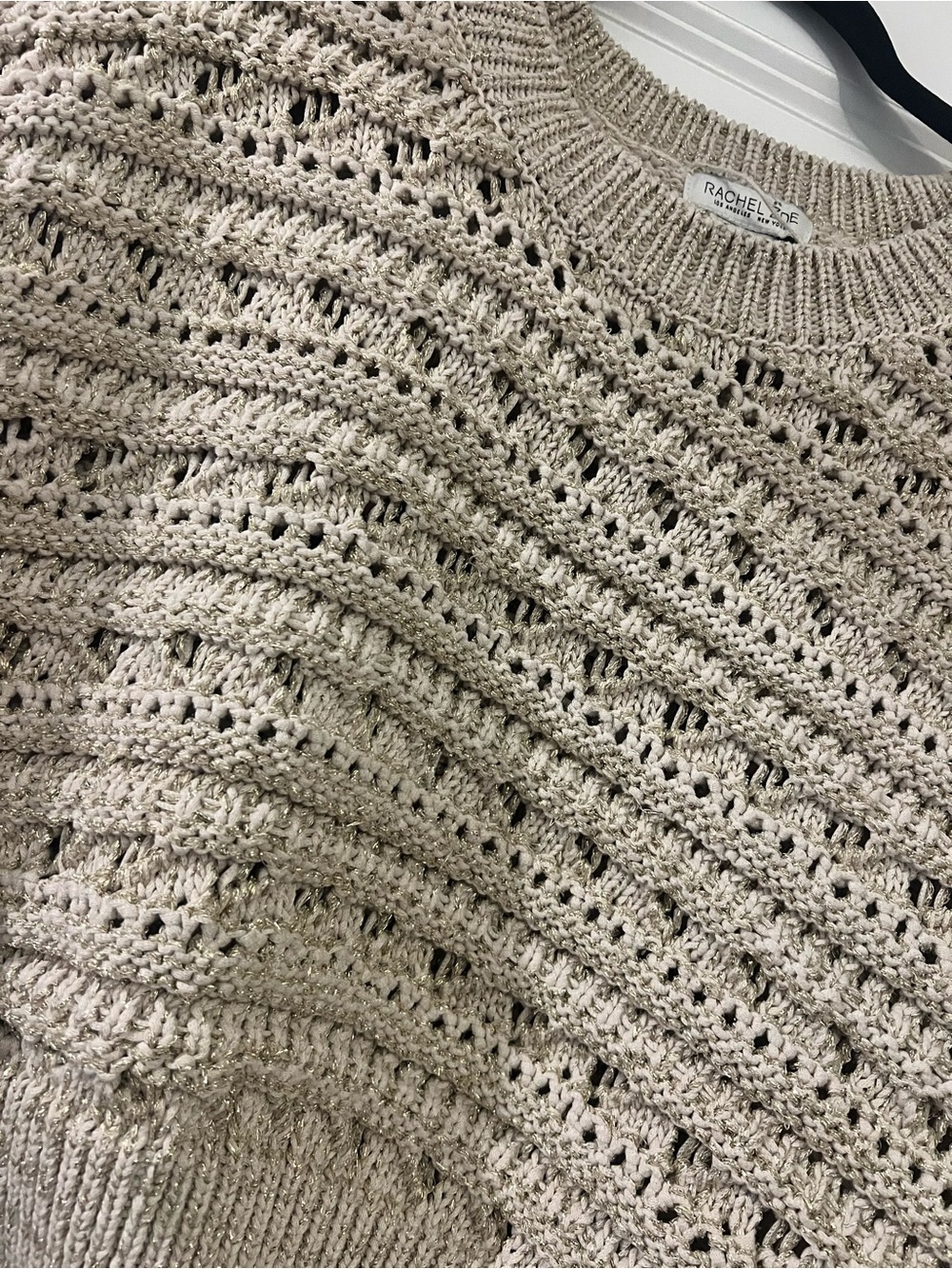Rachel Zoe Cream Open-Knit Short Sleeve Sweater